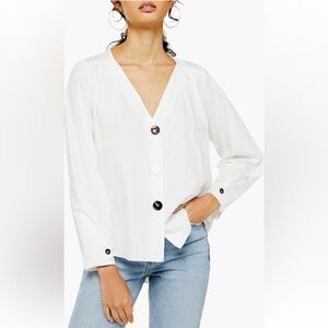 Topshop White Button-Up Top
